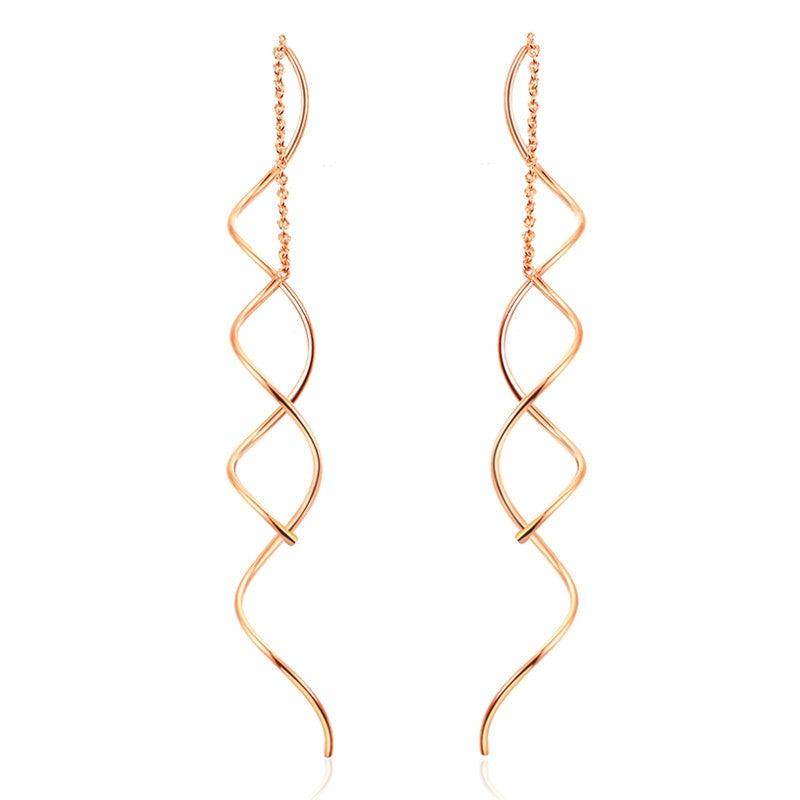 Top Quality Simple Spiral Ear Line White & Rose Gold Plated Fashion Earrings Jewelry