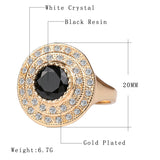 Top Fashion Round Black Ring 18K Gold Plated Punk Rock Crystal Rings For Women Love Gift Vintage Jewelry