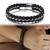 Top Quality Genuine Leather Stainless steel Men Bracelet Wrap Wristband For Men Bracelet Men Jewelry