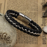 Top Quality Genuine Leather Stainless steel Men Bracelet Wrap Wristband For Men Bracelet Men Jewelry