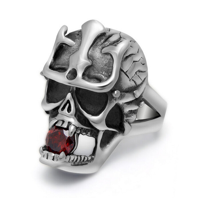 Top Quality Fashion Vintage Skull Ring Men Cool Stainless Steel Rings For Men Punk Biker Ruby Jewelry Mens Rings