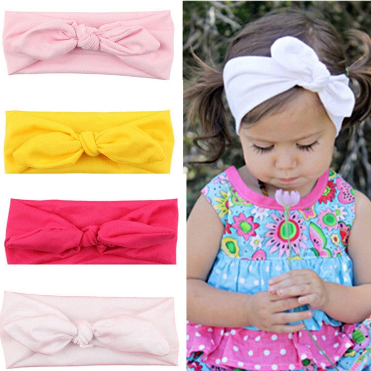 Trendy Lovely Rabbit Ears Bowknot Shaped Elastic Cloth Baby Girls Hairbands Children Hair Accessories