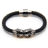 Trendy fashion leather bracelet Punk Gun Black color skull bracelet man leather bracelet