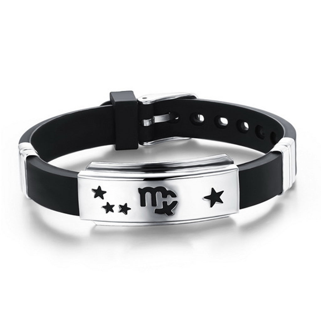 Twelve Constellations Cuff Bracelet Men Jewelry Stainless Steel Genuine Silicone Leather Bracelets & Bangles For Christmas Gift