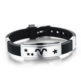 Twelve Constellations Cuff Bracelet Men Jewelry Stainless Steel Genuine Silicone Leather Bracelets & Bangles For Christmas Gift