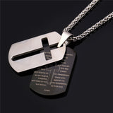 Cross Necklace Men Bible Lords Prayer Gold Plated Stainless Steel Double Dog Tags Pendant For Men Christian Jewelry 