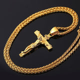 Cross Necklace Women/Men Stainless Steel Jewelry Wholesale Trendy Gold Plated INRI Crucifix Jesus Piece Cross Pendant 