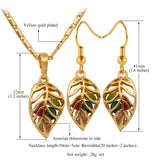 Fashion Crystal Necklace Set Women Party Gift Gold Plated Colorful Leaf Necklace Earrings Jewelry Sets