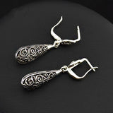 Antique Silver Plated Vintage Alloy Carven Pattern Clasp Dangle Earrings