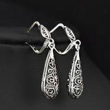 Antique Silver Plated Vintage Alloy Carven Pattern Clasp Dangle Earrings