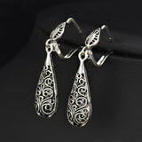 Antique Silver Plated Vintage Alloy Carven Pattern Clasp Dangle Earrings