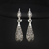 Antique Silver Plated Vintage Alloy Carven Pattern Clasp Dangle Earrings