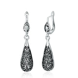 Antique Silver Plated Vintage Alloy Carven Pattern Clasp Dangle Earrings
