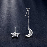 Mismatched Star and Moon With Chain CZ simulated Diamond White Rose Gold Plated Drop Earrings for Women Pendientes