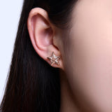 Mismatched Star and Moon With Chain CZ simulated Diamond White Rose Gold Plated Drop Earrings for Women Pendientes