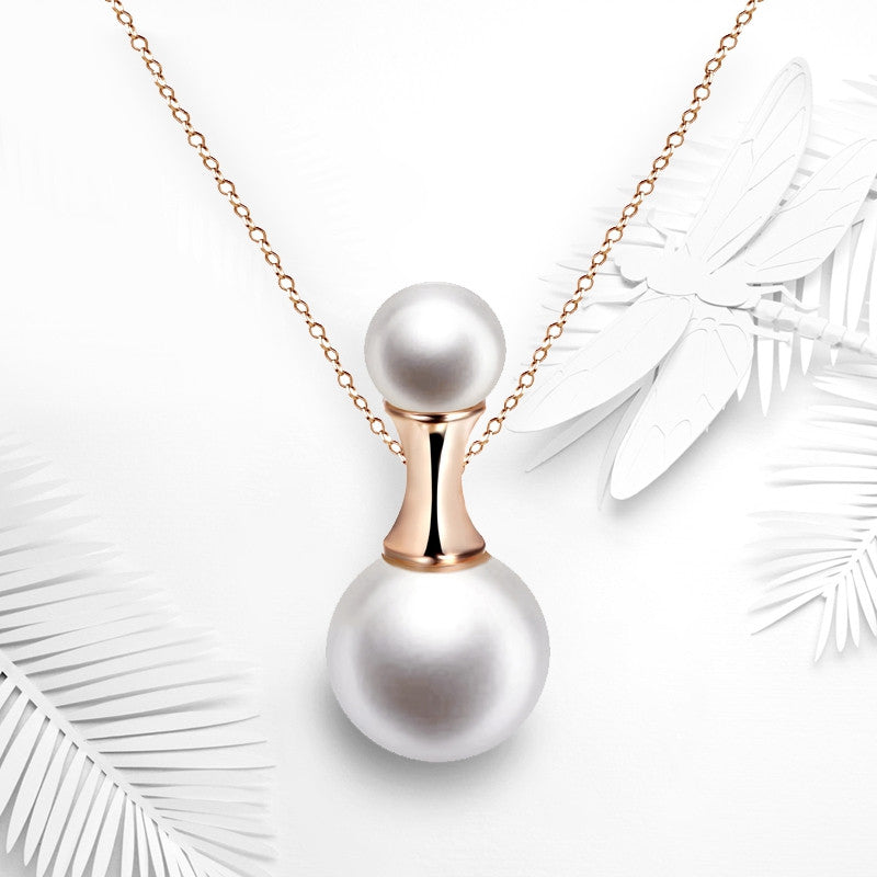 Perfume Bottle Shaped 12mm Shell Powder Synthetic Pearl Rose Gold Plated Pendant Necklaces Jewelry for Women