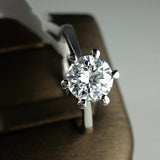 Platinum Plated Classic Simple Design 6 Prong Sparkling Solitaire 1ct simulatedDiamond forever Wedding Ring bijoux 