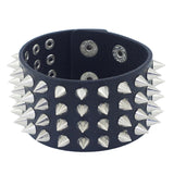 Unique Four Row Cuspidal Spikes Rivet Stud Wide Cuff Leather Punk Gothic Rock Unisex Bangle Bracelet men jewelry 