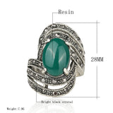 Unique Angel Wings Silver Rings Oval Cut Amethyst Silver Tibet Antique Vintage Fashion Black Resin Womens Ring