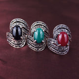 Unique Angel Wings Silver Rings Oval Cut Amethyst Silver Tibet Antique Vintage Fashion Black Resin Womens Ring