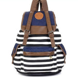 Unisex Fashionable Canvas Backpack School Bag Super Cute Stripe School College Laptop Bag for Teens Girls Boys Students