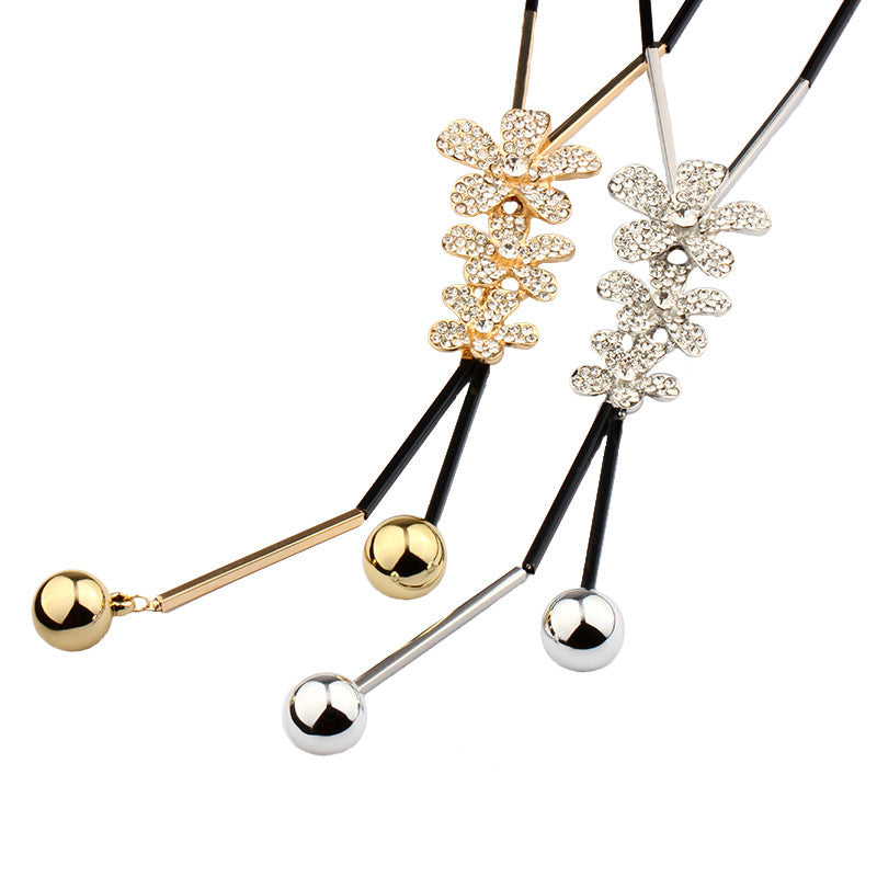 Cute Three Rhinestone Flowers Long Chain Necklaces Female Handmade Maxi Lovely Bohemian Fashion Jewelry Bijoux New Gift