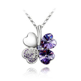 Valentine's Day Four Leaf Clover Crystals Pendant Necklace Silver Plated Chain New Fashion For Women