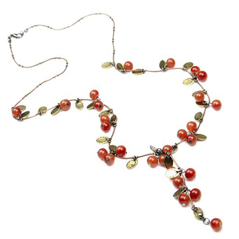 Very beautiful vintage sweet cherry Long necklace fashion sweater chain