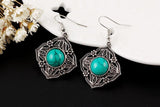 Vintage Jewelry Sets Chain Necklaces Drop Earrings Bracelets Turquoise Tibetan Silver Round Flower Hollow Design Jewellry Women