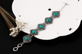 Vintage Jewelry Sets Chain Necklaces Drop Earrings Bracelets Turquoise Tibetan Silver Round Flower Hollow Design Jewellry Women