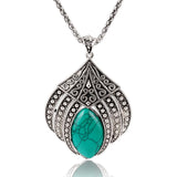 Vintage Silver Plated Geometric Jewelry Sets Water Drop Turquoise Earrings Necklace Bracelet Fashion For Women Accessories