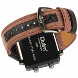 Vogue Men's Collection Black Rectangle Case Three Quartz Time Zones Military Canvas Fabric and Leather Band Sports Wrist Watches