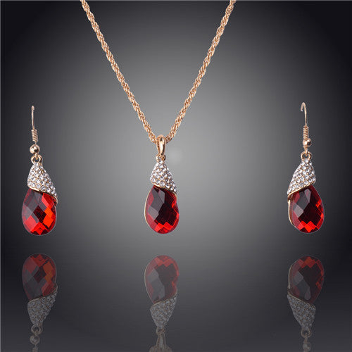 Vogue Women Party Environmental 14k Gold Plated Austrian Crystal Six Colors Necklace/Earring Jewelry sets