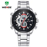 WEIDE Mens Watches Top Brand Luxury Fashion Quartz Analog Digital LCD Display Stainless Steel Multifunction Dive Casual Watch