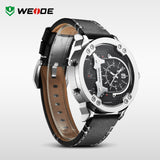 WEIDE Universe 3 Time Zones Watch Men Sport Water Resistant 3ATM Men's Quartz Movement Military Original Leather Strap Watches