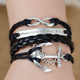 Where There's a Will There's a Way Handmade Infinity Anchor Rudder Charm Bracelet Multilayer Woven Women Men Bracelet