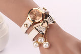 Hot New Style Fashion Women Dress Watches Leather Steel Rhinestone Quartz Reloj Mujer Butterfly Pearl Luxury Girl's bracelet watch