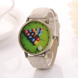 Billiards Cartoon Fashion Casual Women Girls Watches Vintage Wristwatches Canvas Fabric Strap Pattern Quartz Watch