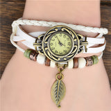 New Arrivals Genuine Leather Hand Knit Vintage Watches,bracelet Wristwatches Leaf Pendant