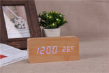 White LED wooden Board alarm clock+Temperature thermometer digital watch voice activated,BatteryUSB power