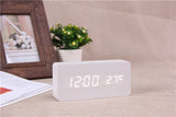 White LED wooden Board alarm clock+Temperature thermometer digital watch voice activated,BatteryUSB power