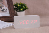 White LED wooden Board alarm clock+Temperature thermometer digital watch voice activated,BatteryUSB power