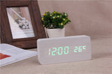 White LED wooden Board alarm clock+Temperature thermometer digital watch voice activated,BatteryUSB power