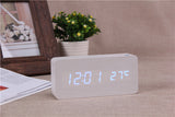 White LED wooden Board alarm clock+Temperature thermometer digital watch voice activated,BatteryUSB power