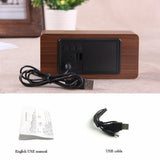 White LED wooden Board alarm clock+Temperature thermometer digital watch voice activated,BatteryUSB power