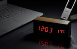 White LED wooden Board alarm clock+Temperature thermometer digital watch voice activated,BatteryUSB power