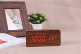 White LED wooden Board alarm clock+Temperature thermometer digital watch voice activated,BatteryUSB power