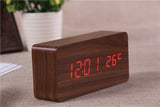 White LED wooden Board alarm clock+Temperature thermometer digital watch voice activated,BatteryUSB power