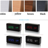 White LED wooden Board alarm clock+Temperature thermometer digital watch voice activated,BatteryUSB power