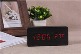 White LED wooden Board alarm clock+Temperature thermometer digital watch voice activated,BatteryUSB power